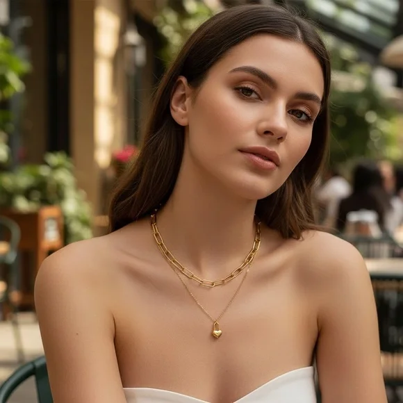 18K Gold Plated Layering Heart Lock Pendant Necklace - Picture 10 of 14